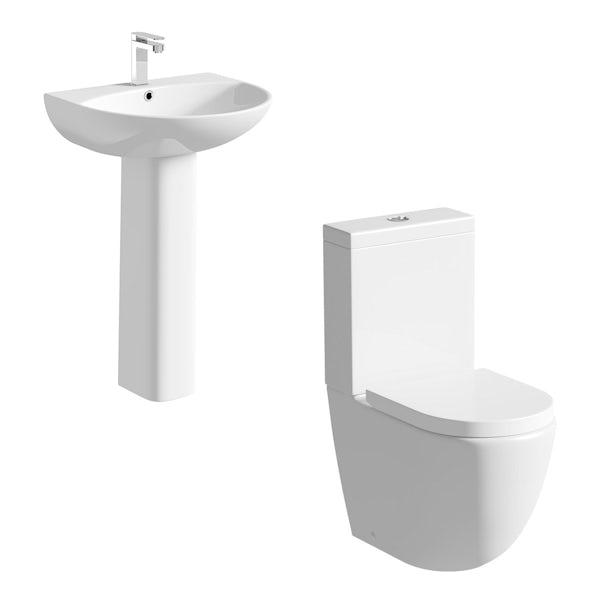 Mode Harrison complete rimless cloakroom suite with full pedestal basin 555mm, tap and waste