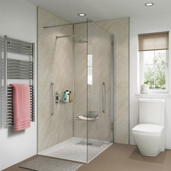 Showerwall Ivory Marble waterproof proclick shower wall panel
