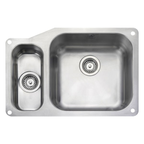 Rangemaster Atlantic Classic 1.5 bowl undermount left handed kitchen sink with waste and Schon C spout WRAS kitchen tap
