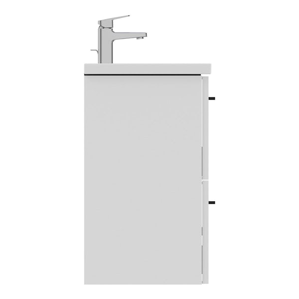 Ideal Standard i.life S matt white wall hung vanity unit with 2 drawers and black handle 600mm