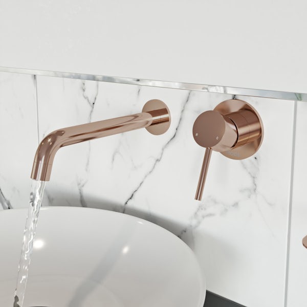 Mode Spencer round wall mounted rose gold basin mixer tap