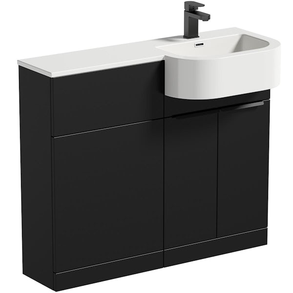 Mode Taw P shape matt black right handed combination unit with black handles and tap