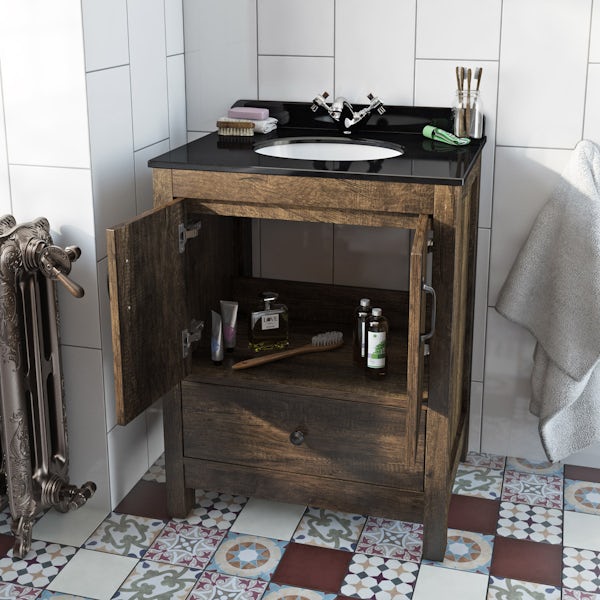 The Bath Co. Dalston vanity unit and black marble basin 650mm with mirror