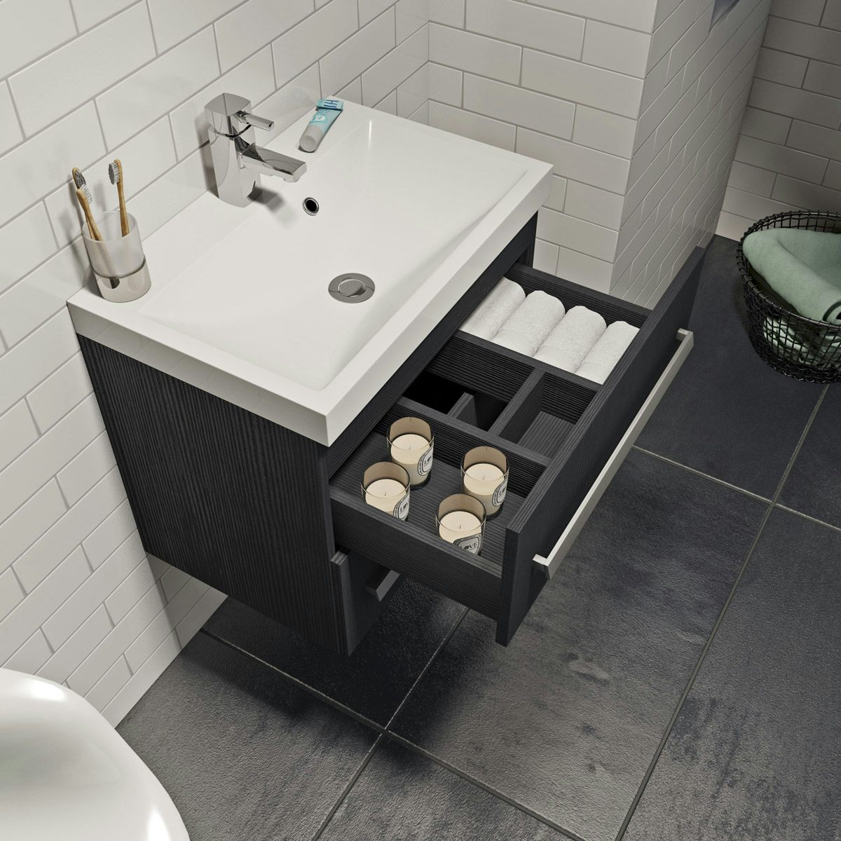 Orchard Wye essen black wall hung vanity unit and basin 600mm 
