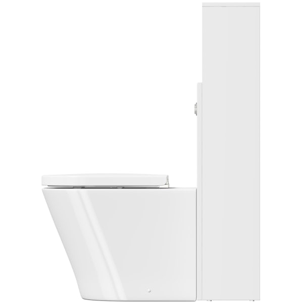 Mode Tate white & oak slimline back to wall toilet unit with contemporary toilet and seat