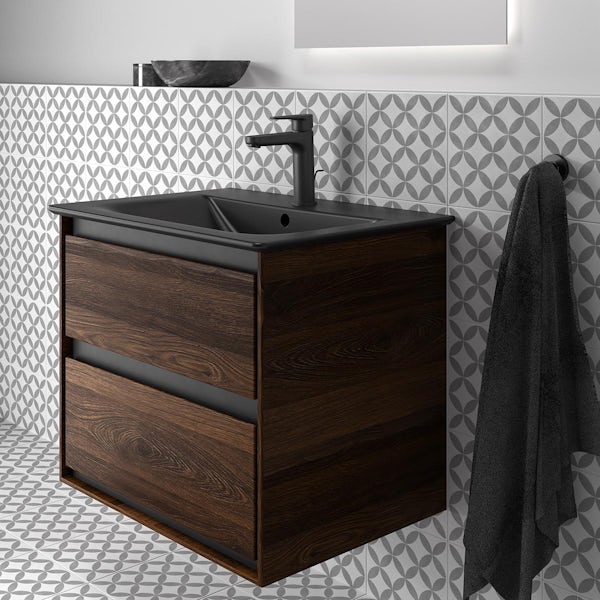 Ideal Standard Connect Air 2 drawer vanity with silk black 1 tap hole basin 640mm