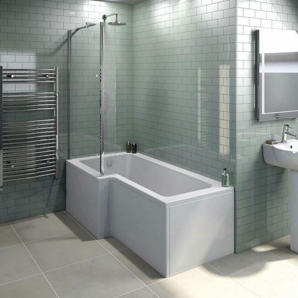 L shaped left handed shower bath 1500mm with 6mm shower bath screen