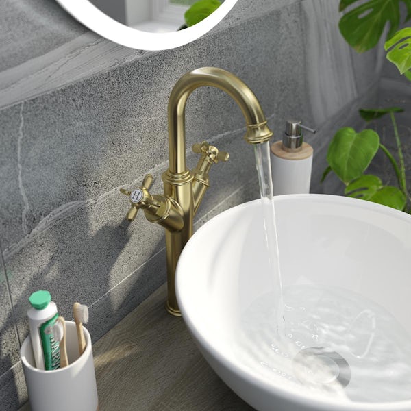 The Bath Co. Windsor brushed brass high rise basin mixer tap