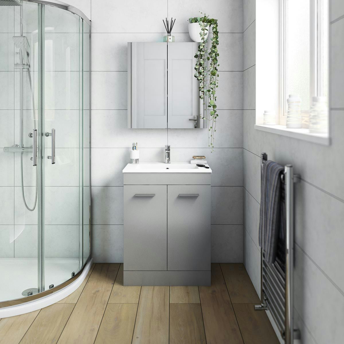 Orchard Odessa gloss grey floorstanding vanity unit and ceramic basin 600mm with tap & waste