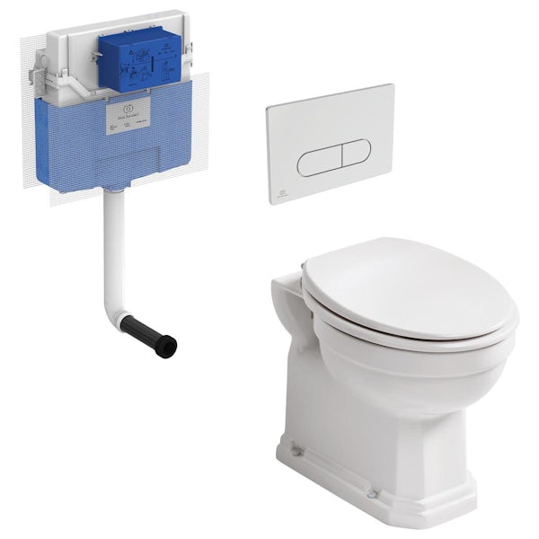 Ideal Standard Waverley back to wall toilet with white seat, Prosys mechanical cistern and Oleas M1 chrome flush plate