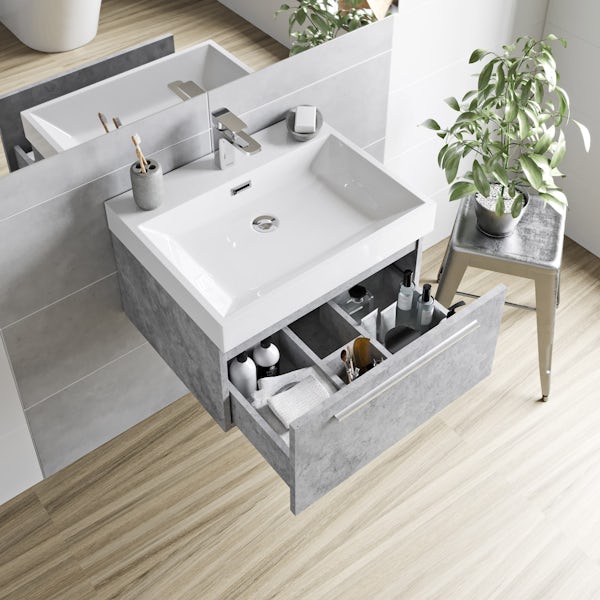 Mode Morris dark concrete grey wall hung vanity unit and basin 600mm with tap