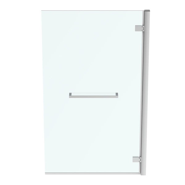 Ideal Standard i.life right hand hinged angle bathscreen with Idealclean clear glass and towel rail in bright silver