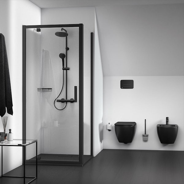 Ideal Standard Ultraflat silk black shower tray and waste 900 x 900
