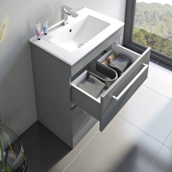 Orchard Derwent stone grey vanity drawer unit and basin 600mm