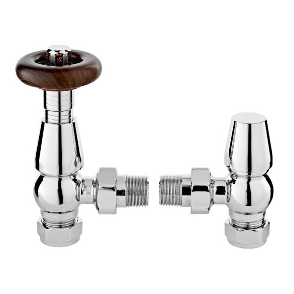 The Heating Co. Traditional thermostatic angled radiator valves with lockshield - chrome