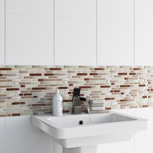 British Ceramic Tile Mosaic nougat beige gloss tile 300mm x 300mm - 1 sheet