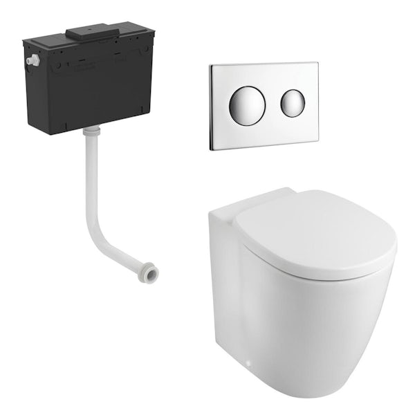 Ideal Standard Concept Freedom comfort height back to wall toilet with soft close seat, concealed cistern and round flush plate