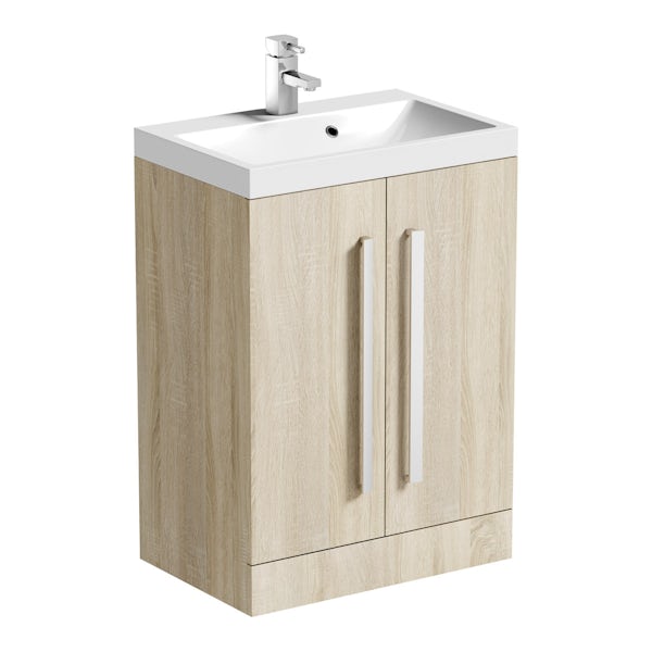 Orchard Wye close coupled toilet and oak vanity unit suite 600mm
