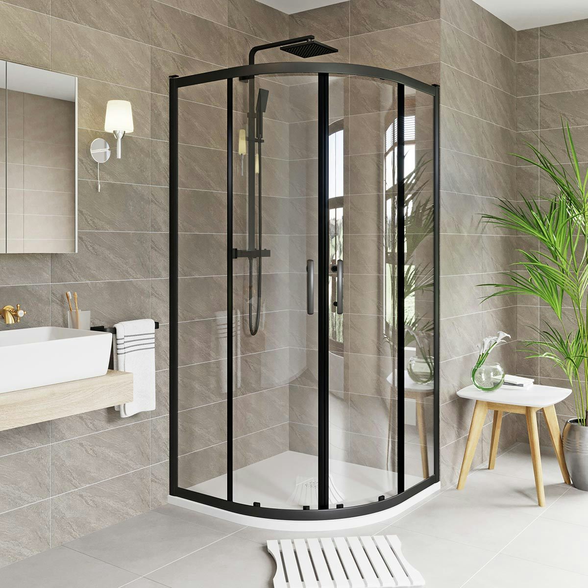 Orchard 6mm matt black 6mm quadrant shower enclosure | VictoriaPlum.com