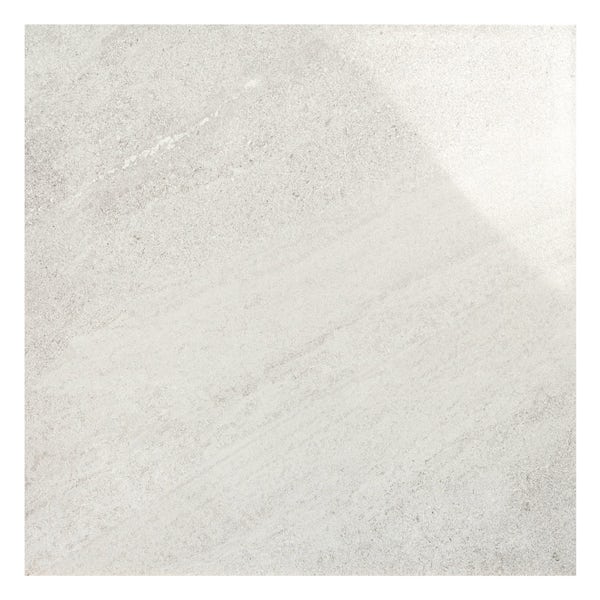Alden lux white stone effect gloss wall and floor tile 600mm x 600mm