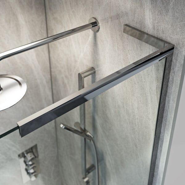 Mode 8mm walk in right handed shower enclosure pack with hinged return panel and walk in right handed shower tray