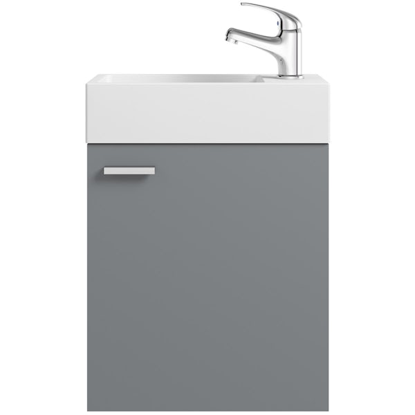 Clarity Compact satin grey wall hung vanity unit and basin 410mm with tap