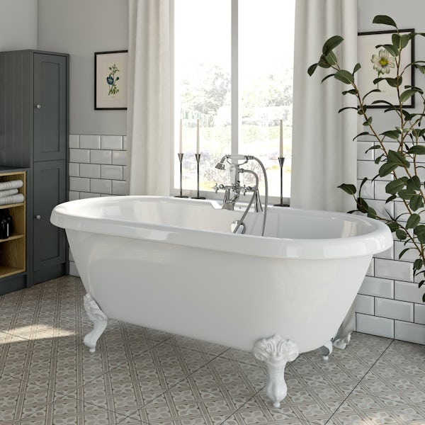 The Bath Co. Dulwich roll top bath with white ball and claw feet offer pack