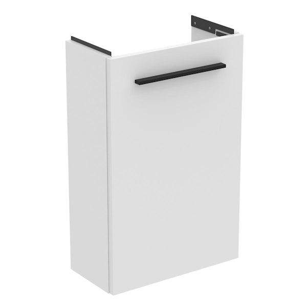 Ideal Standard i.life S matt white compact basin unit with 1 door and black handle 410mm