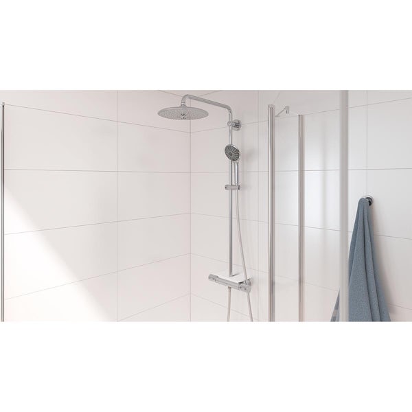 Grohe Vitalio Joy 260 thermostatic shower system with valve shelf