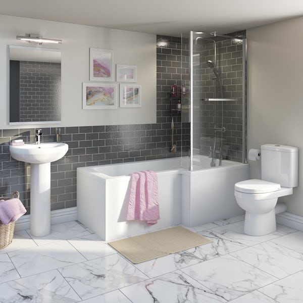Orchard Eden bathroom suite with right handed L shaped shower bath 1700 x 850 with taps, shower and wastes
