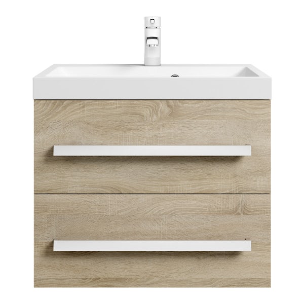 Orchard Wye oak wall hung vanity unit and basin 600mm with tap