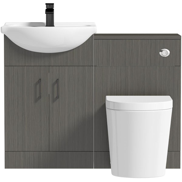 Orchard Lea avola grey furniture combination with black handle and Contemporary back to wall toilet with seat