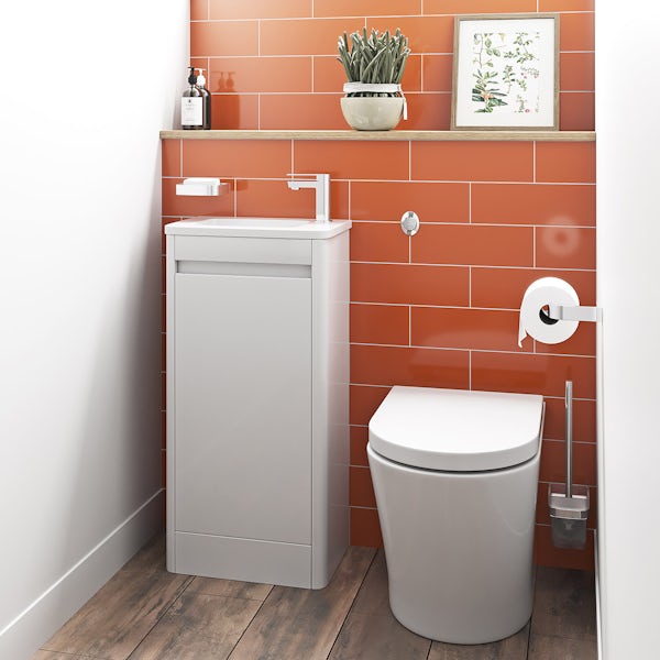 Mode De Gale white cloakroom floorstanding vanity unit and right hand basin 410mm with tap