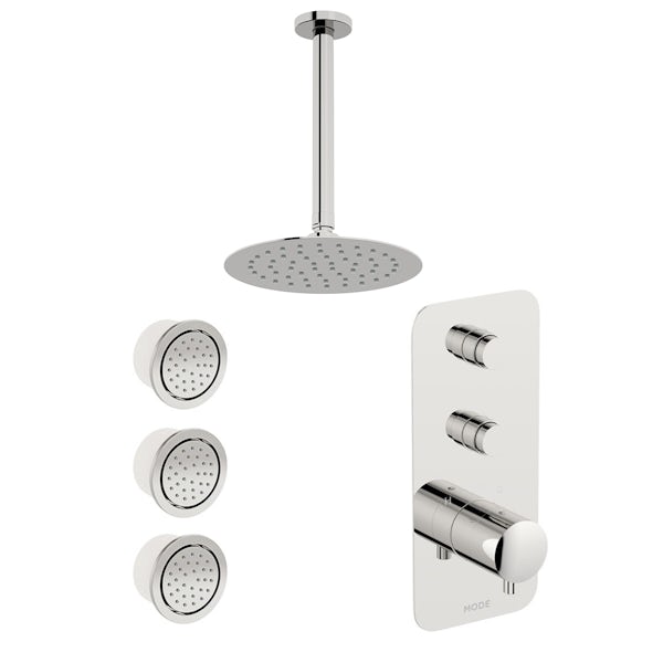 Mode Foster thermostatic push button shower set with ceiling arm and body jets