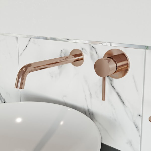 Mode Spencer round wall mounted rose gold basin mixer tap