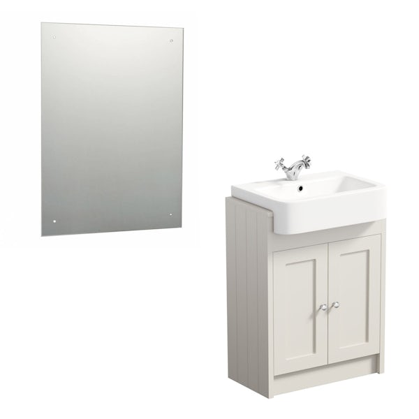 The Bath Co. Dulwich ivory semi recessed vanity unit and rectangular drilled mirror 600 x 450