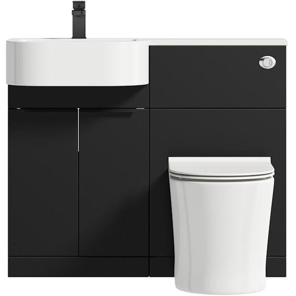 Mode Taw P shape matt black left handed combination unit with black handles and back to wall toilet