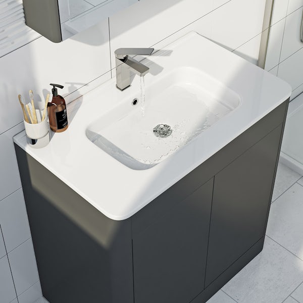 Mode Carter slate gloss grey floorstanding vanity unit and ceramic basin 800mm with tap