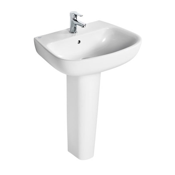 Ideal Standard Studio Echo cloakroom suite with open close coupled toilet and full pedestal basin 600mm