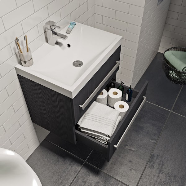 Orchard Wye essen black wall hung vanity unit and basin 600mm with tap
