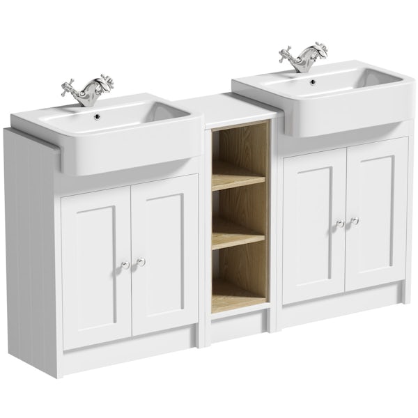 The Bath Co. Dulwich matt white floorstanding double vanity unit and basin with open storage combination