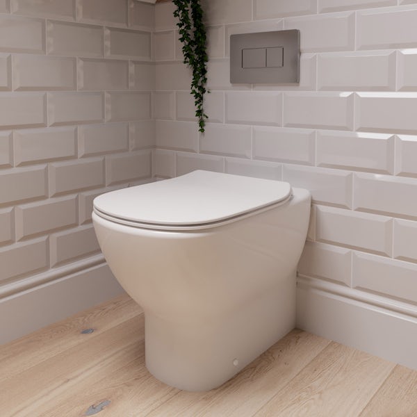 Ideal Standard Tesi back to wall toilet, soft close toilet seat, concealed cistern, black push plate and pan connector