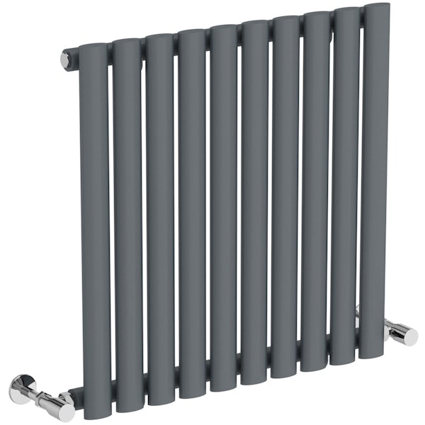 Mode Tate anthracite grey single horizontal radiator 600 x 600 with angled valves