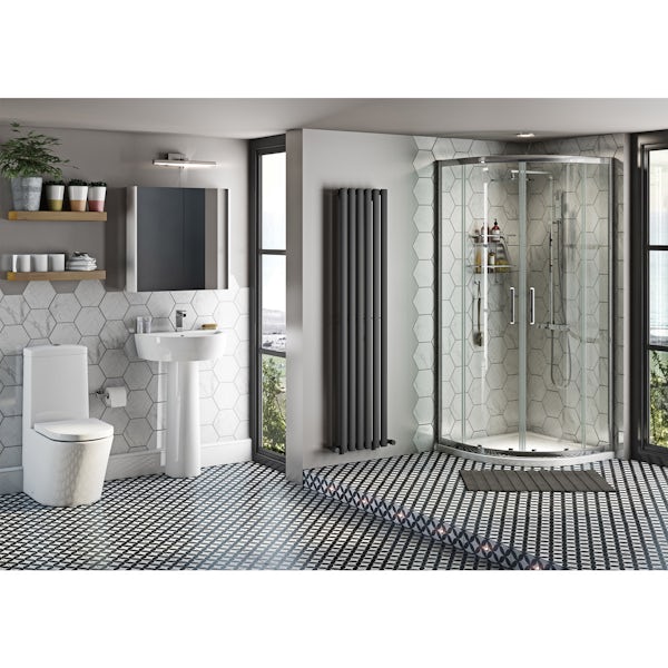 Mode Tate ensuite suite with quadrant enclosure, tray, shower and taps