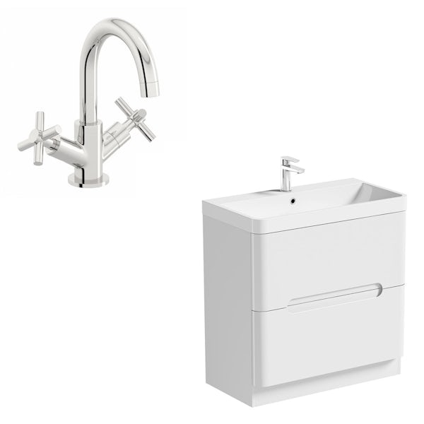 Mode Ellis white floorstanding vanity drawer unit and basin 800mm with tap