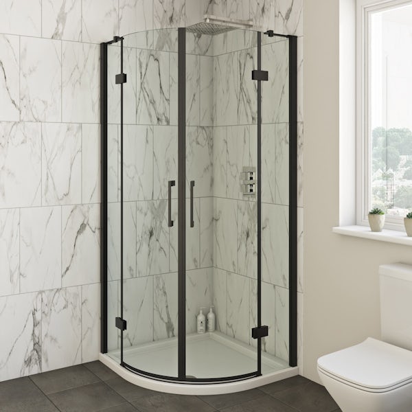 Mode Cooper black hinged quadrant shower enclosure 900 x 900 offer pack