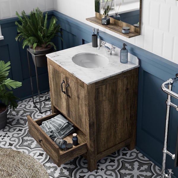 The Bath Co. Dalston floorstanding vanity unit and white marble basin 650mm with mirror
