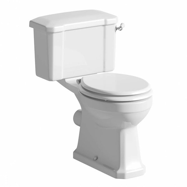 The Bath Co. Camberley close coupled toilet with douche kit and wooden soft close seat white