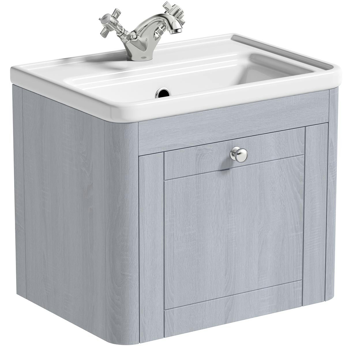 The Bath Co.Beaumont powder blue wall hung vanity unit and ceramic