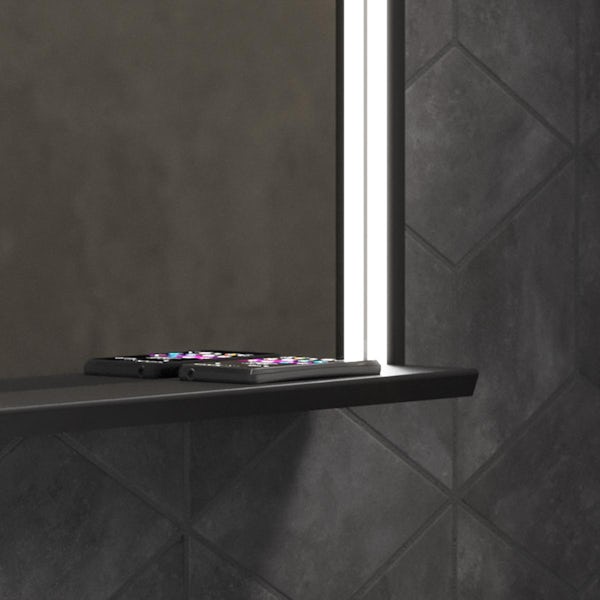 Mode Doshi black LED illuminated mirror 600x800 with shelf & QI Charger
